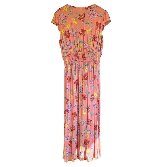 BeBop Pink Floral Midi Dress Size XL Button Down V Neck Short Sleeve Hi Low Hem - Picture 2 of 8